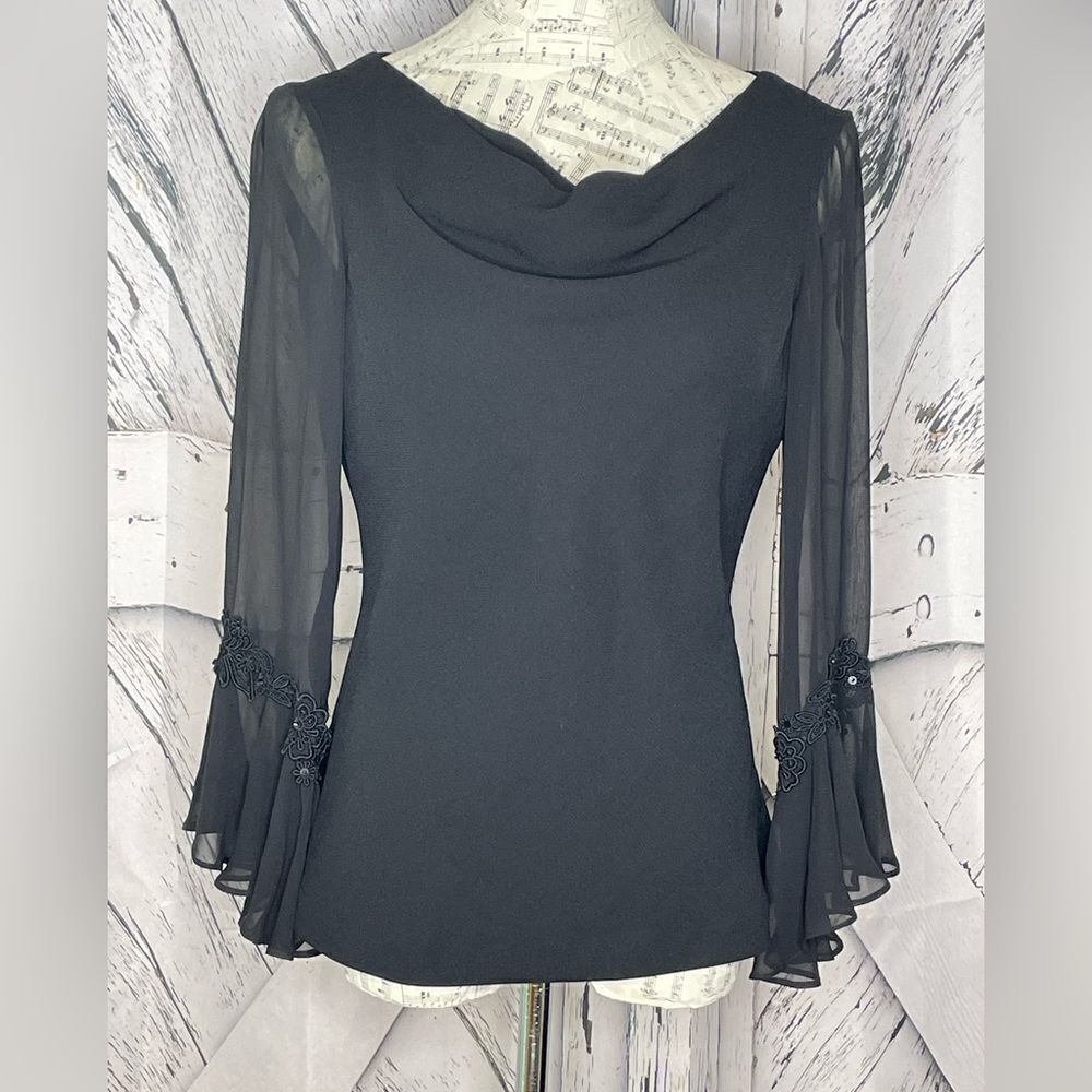 Sandra Darren elegant sheer sleeve blouse black 6